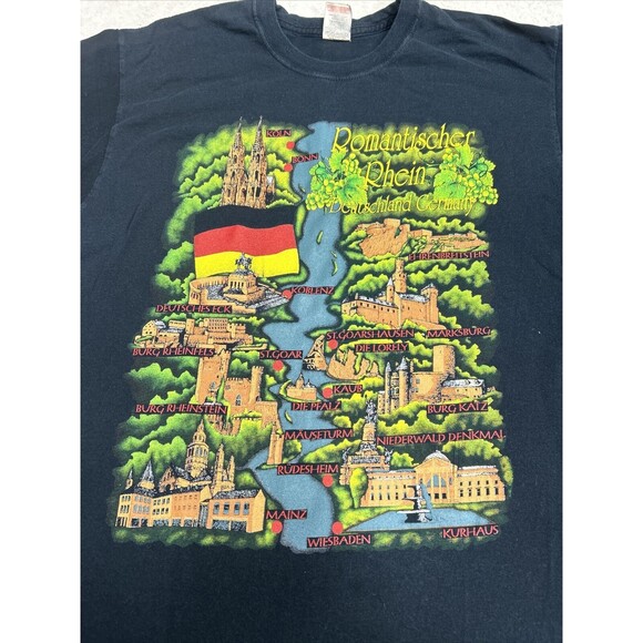 Vintage 90s Deutschland Germany Graphic T-Shirt Black Size Large Screen Stars - Picture 2 of 7